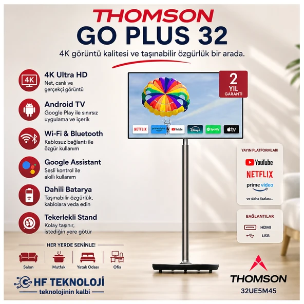 Thomson Go Plus 4K Ultra HD 32" 82 Ekran Android Smart Taşınabilir TV ürün görseli 1