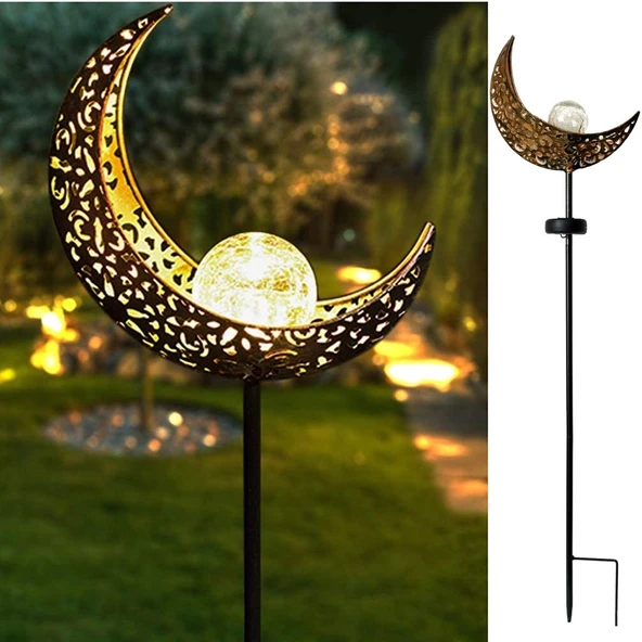 Güneş Enerjili Ay Figürlü 85 cm Solar Bahçe Lambası Dekoratif Kazıklı Dış Mekan Sıcak Beyaz LED Aydınlatma ürün görseli 1