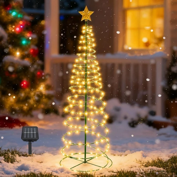 Güneş Enerjili LED Noel Yılbaşı Ağacı Bahçe Solar Balkon Teras Aydınlatması 68 cm 8 Modlu Sıcak Beyaz ürün görseli 1
