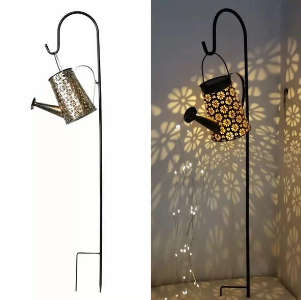 Güneş Enerjili Sulama Kovası Bahçe Aydınlatması Dekoratif Solar LED Şelale Efektli Dış Mekan Lambası ürün görseli 1