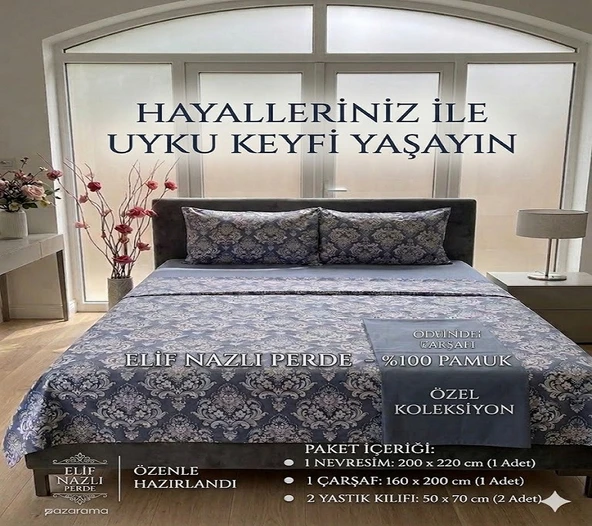%100 Pamuk Çift Kişilik Nevresim Takımı ürün görseli 1