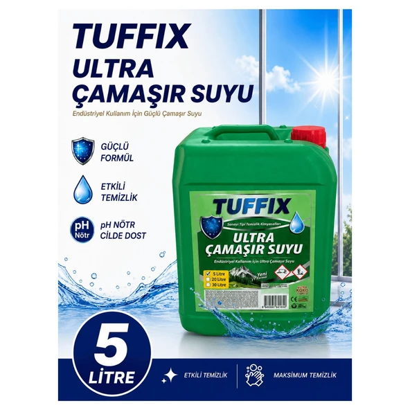 Tuffix Ultra Çamaşır Suyu 5 Litre Yoğun Kıvamlı - Güçlü Hijyen ve Beyazlatıcı Etkili Endüstriyel Temizlik Ürünü ürün görseli 1