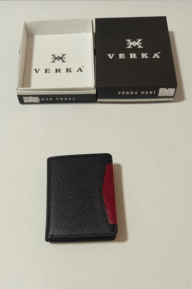 Verka Hakiki Deri Dikey Erkek Cüzdanı - Siyah & Kırmızı Detaylı ürün görseli 1