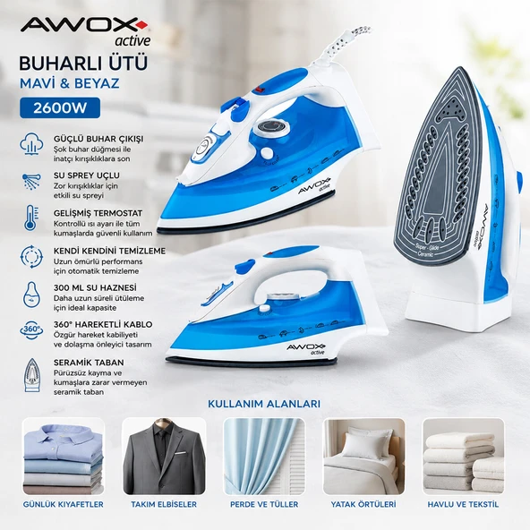 AWOX ACTİVE BUHARLI ÜTÜ 2600 WATT (5224) - Resim 2