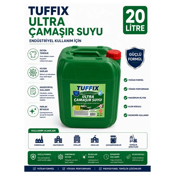 Tuffix 20 Litre Ultra Çamaşır Suyu Yoğun Kıvamlı - Güçlü Hijyen ve Beyazlatıcı Etkili Endüstriyel Temizlik Ürünü ürün görseli 1