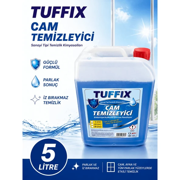 Tuffix Cam Temizleyici 5 Litre Profesyonel Endüstriyel Cam ve Parlak Yüzey Temizleyici - İz Bırakmayan Güçlü Formül ürün görseli 1