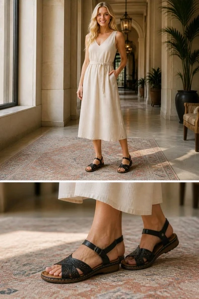 Monalisa Home 37 Numara Lüks Siyah Renk Yumuşak Taban Sandalet ürün görseli 1
