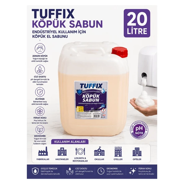Tuffix 20 Litre Köpük Sabun El Yıkama Sabunu - pH Nötr Profesyonel Endüstriyel Sıvı El Temizleyici ürün görseli 1