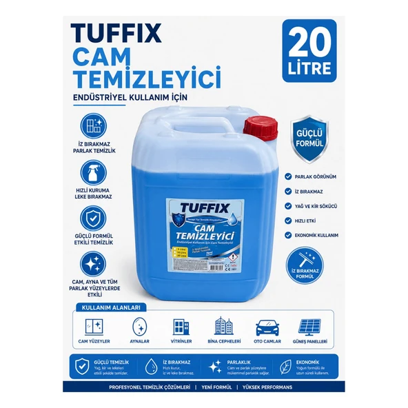 Tuffix 20 Litre Cam Temizleyici Profesyonel Endüstriyel Cam ve Parlak Yüzey Temizleyici - İz Bırakmayan Güçlü Formül ürün görseli 1