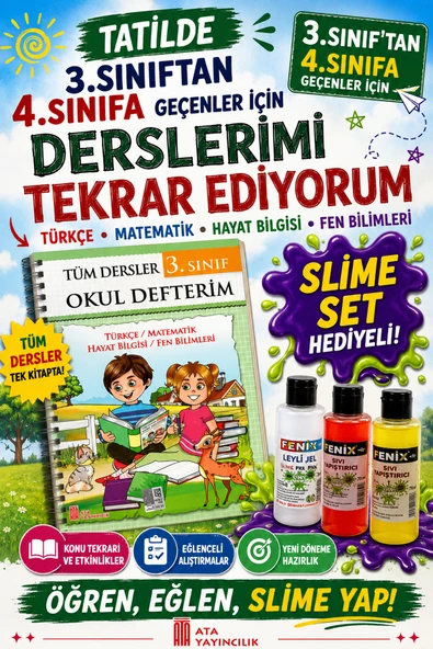 3.Sınıftan 4.Sınıfa Geçenler İçin Tatilde Derslerimi Tekrar Ediyorum (Slime Set Hediyeli) ürün görseli 1