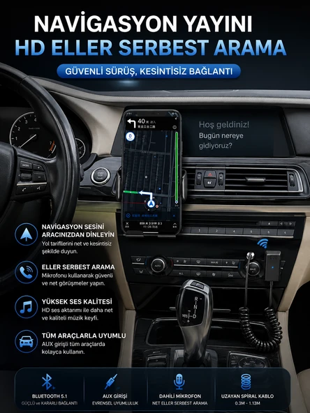 5.1 AUX Araç Kiti Bluetooth Çevirici Adaptör 3.5mm Jack Tak Çalıştır Kablosuz Müzik Alıcı 10M ürün görseli 1