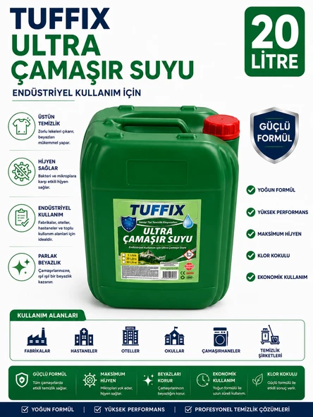 Tuffix 20 Litre Ultra Çamaşır Suyu Yoğun Kıvamlı - Güçlü Hijyen ve Beyazlatıcı Etkili Endüstriyel Temizlik Ürünü ürün görseli 1