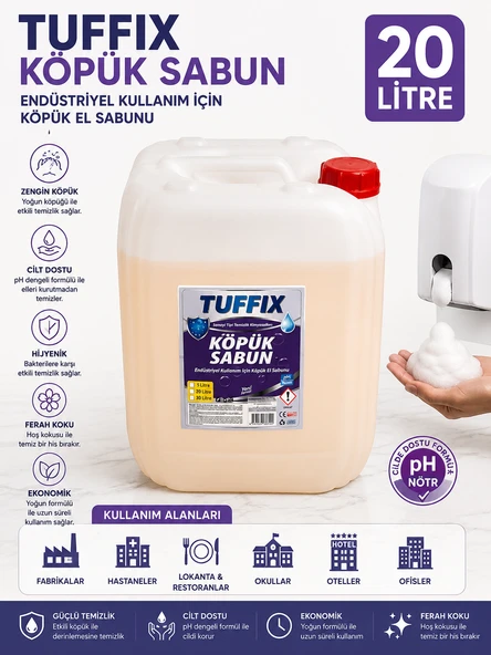 Tuffix 20 Litre Köpük Sabun El Yıkama Sabunu - pH Nötr Profesyonel Endüstriyel Sıvı El Temizleyici ürün görseli 1