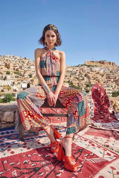 Etnik Desenli Saten Tulum - Resim 4