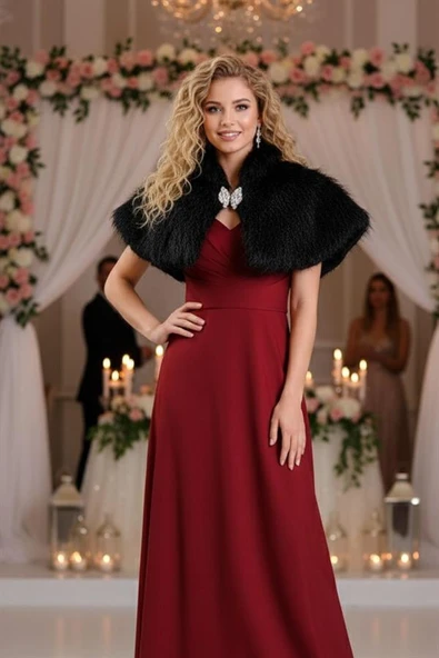 Siyah Broşlu Kürk Etol Bolero ürün görseli 1
