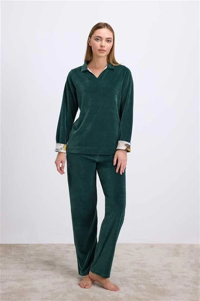 Uzun Kollu Kadife Sweatshirt ve Pantolon Pijama Takımı ürün görseli 1