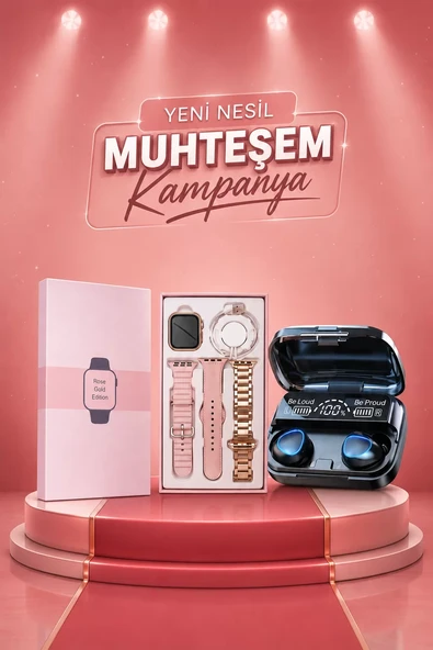 Aksesuar Hediyeli Akıllı Saat ve Dijital Göstergeli Powerbankli Bluetooth Kulaklık ürün görseli 1