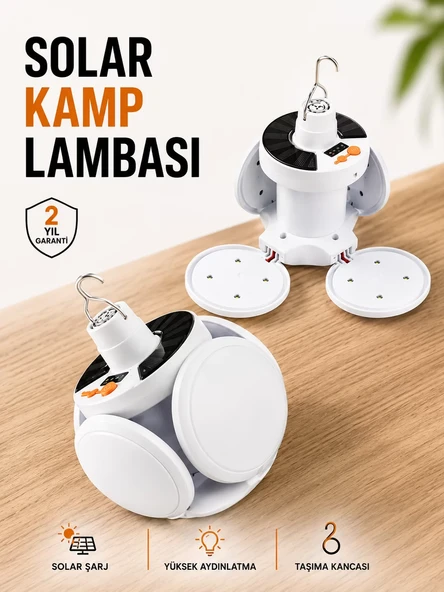 Kamp Lambası Işıldak Beyaz Işık Güneş Enerjili Solar Aydınlatma 5 Kanatlı Katlanabilir ürün görseli 1