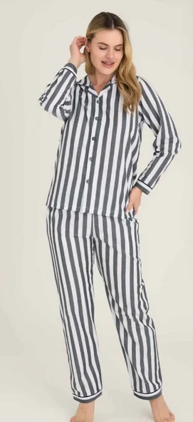 Freshness 4007 Kadın Uzun Kol Çizgili Gaffuriye Pijama Takımı ürün görseli 1