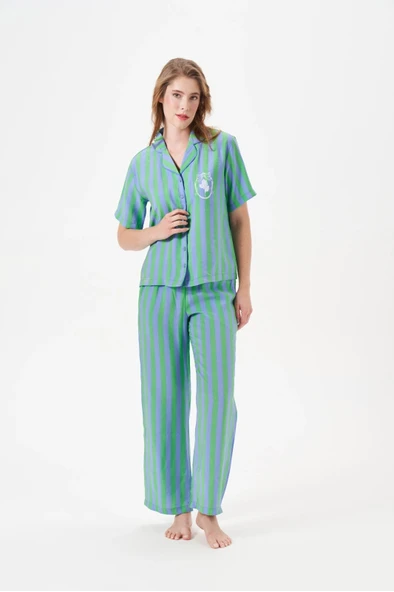 PJS 29043 Kadın Düğmeli Pijama Takımı - Resim 4