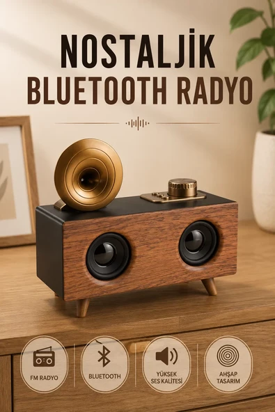 Nostaljik Radyo Bluetooth Bağlantılı Şarjlı Yüksek Ses Kaliteli ürün görseli 1