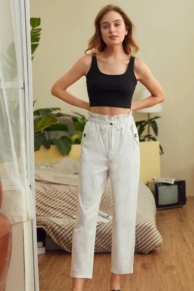 Kadın Siyah Kalın Askılı Crop Top Büstiyer - Resim 9
