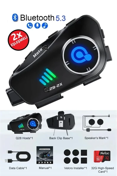 Q28 2x 2 Eşleşmeli Motosiklet Kask Bluetooth Kulaklık 1080p Kamera Su Geçirmez Intercom ürün görseli 1