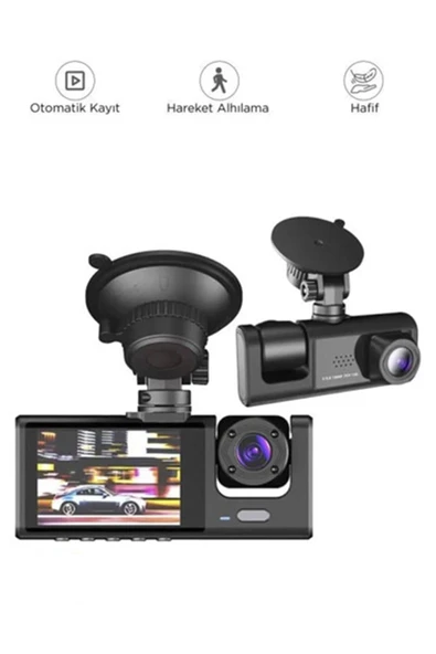 Araç İçi 1080p 3 Kameralı Lcd Ekranlı Gece Görüşlü , G-sensör , Geri Görüş Kamera ürün görseli 1