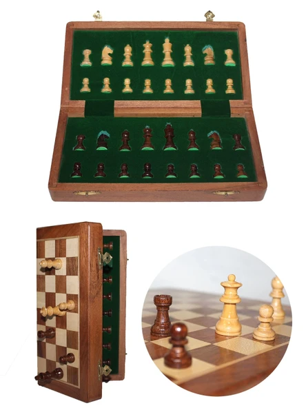 Mıknatıs Taşlı Ahşap Katlanabilir Kutulu Satranç Oyunu 17.5 Cm G611 ürün görseli 1