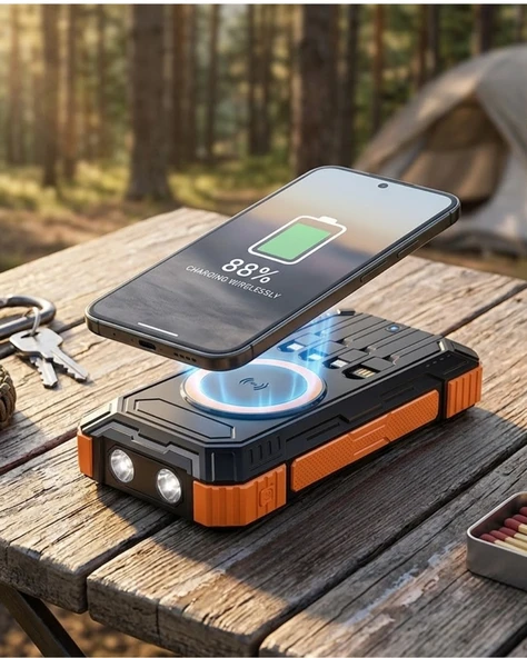 20000 Mah Güneş Enerjili Kablosuz Şarj Hızlı Şarj Taşınabilir Batarya ürün görseli 1