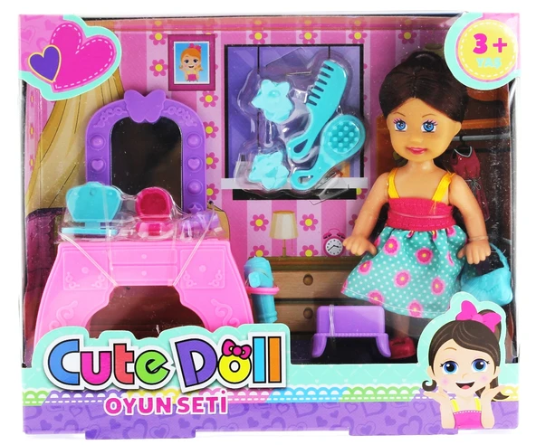 Cute Doll Mini Bebek Aksesuarlı ve Makyaj Masalı Oyun Seti ürün görseli 1