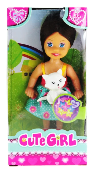Cute Girl Kedi Figürlü Kumral Mini Bebek ürün görseli 1