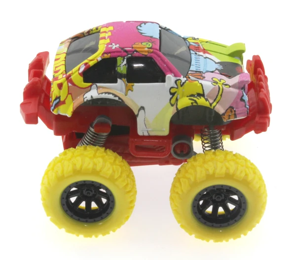 Die Cast Çizgi Film Desenli Sarı Teker Araba - Resim 6