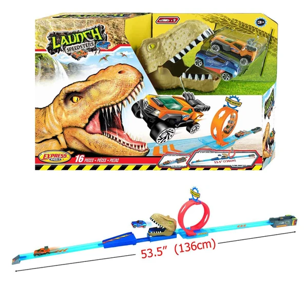 Express Wheels 16 Parça T-Rex Araç ve Yol Oyun Seti - Resim 2