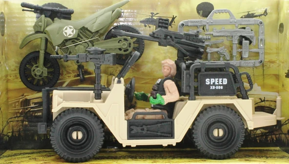 Combat Force Figür, Motor ve Jeep - Resim 2