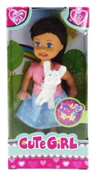 Cute Girl Beyaz Köpekli ve Kumral Mini Bebek ürün görseli 1