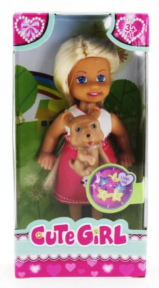 Cute Girl Kahverengi Köpekli ve Sarışın Mini Bebek ürün görseli 1