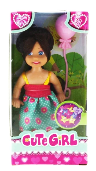 Cute Girl Pembe Balonlu Kumral Mini Bebek ürün görseli 1