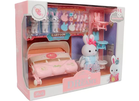 Bay Dreamy Mini Tavşan Üçüz Bebek Arabası Oyun Seti ürün görseli 1