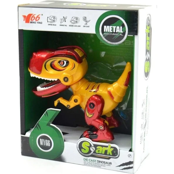 Dekoratif Metal Sesli ve Işıklı Turuncu Kırmızı Dinozor ürün görseli 1