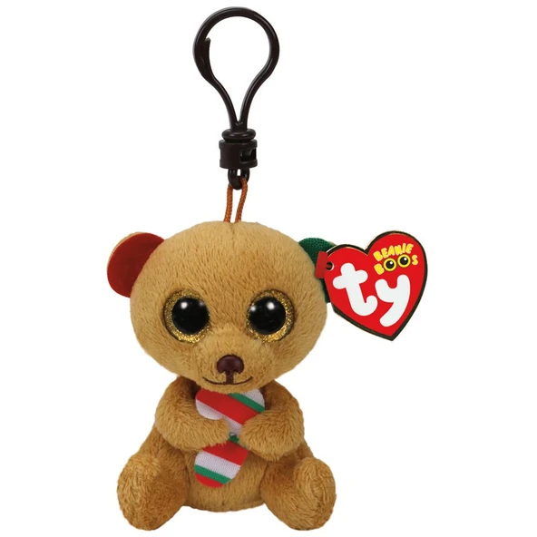 TY Bella - Brown Bear W/Candy Cane Peluş Anahtarlık ürün görseli 1