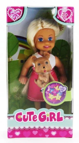 Cute Girl Kahverengi Köpekli ve Sarışın Mini Bebek ürün görseli 1