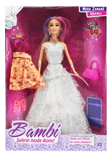 Mavi Yedek Elbiseli Moda Bebek Bambi 88018-C ürün görseli 1
