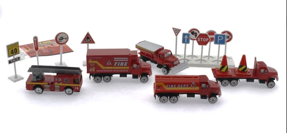 Die Cast Metal 20 Parça İtfaiye Seti - Tankerli - Resim 3