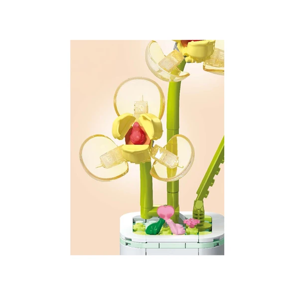Building Block Flower 134 Parça Sarı Orkide - Resim 4