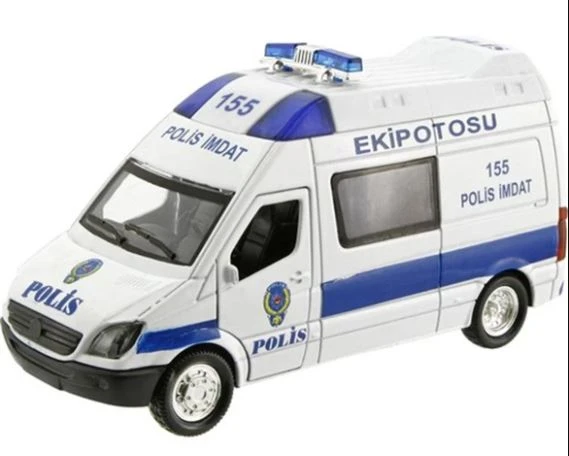 Çek Bırak Metal Sesli Ve Işıklı Polis Minibüsü ürün görseli 1