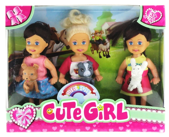 Cute Girl Mini Bebek ve Evcil Hayvan Üçlü Set ürün görseli 1
