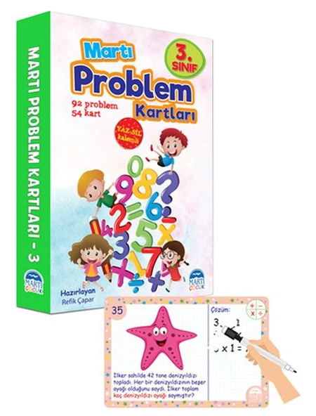 Martı 3.Sınıf Problem Kartları-Yaz Sil Kalemli ürün görseli 1