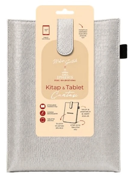 Yeni Nesil Kitap ve Tablet Çantası - Özel Deri Dokulu Gümüş ürün görseli 1