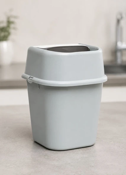 Gri Çöp Yut Tezgah Üstü Çöp Kovası 3 L - Inox ve Gri Mutfak Uyumlu Mini Sallanır Kapak Çöp Kutusu ürün görseli 1